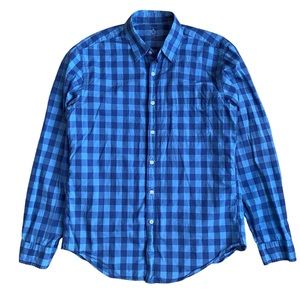 J Crew Buffalo Check Shirt Mens Medium Lightweight Cotton Button Up Blue Summer